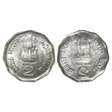 2 Rupees (1992-2000). Cu-Ni, Obverse Brockage/Lakhi. Uncirculated, Rare.