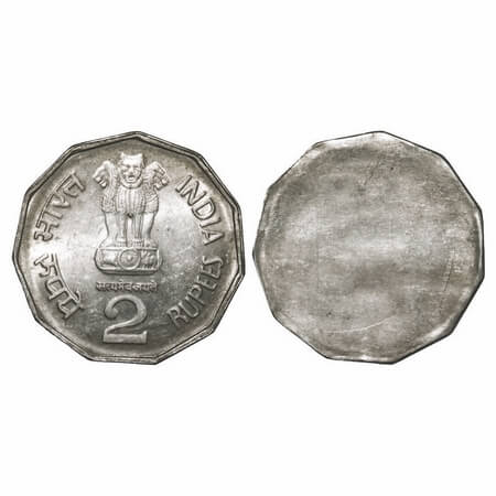 2 Rupees, (1992-2000), Cu-Nic, Obverse Brockage/Lakhi. Extremely Fine+, Scarce.