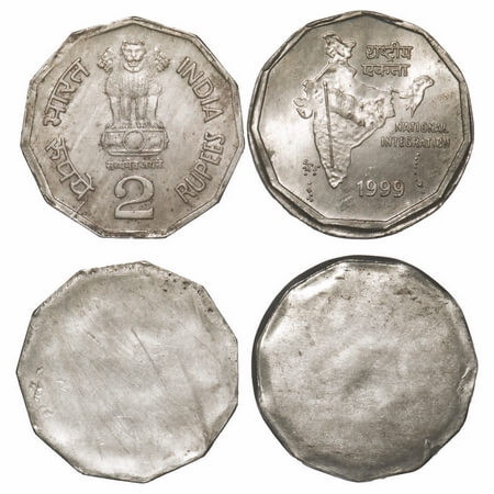 2 Rupees (2 coins), 1999, Cu-Ni, Calcutta Mint. Obverse & Reverse Uniface. Uncirculated. R