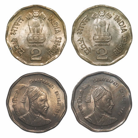 2 Rupees, 1999, Cu-Nic, Chhatrapati Shivaji, Bombay Mint, small and large legends and Mint