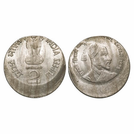 2 Rupees, 1999, Cu-Nic, Chhatrapati Shivaji, Calcutta Mint. 15 % Die shifr error. Very Fin
