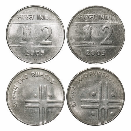 2 Rupee (2 Coins), 2005, FSS, Calcutta Mint, 2 different die varieties. Very Fine to Extre