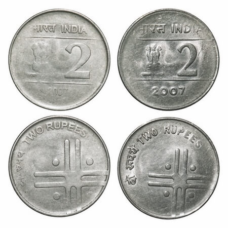 2 Rupee (2 Coins), 2007, FSS, Hyderabad & Calcutta Mint, 2 different die varieties. Very F