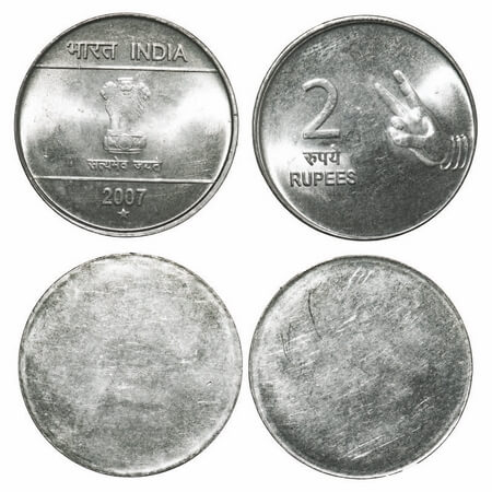 2 Rupees (2 Coins). 2007, FSS, Hyderabad Mint. Obverse & Reverse Brockage/Lakhi. Uncircula