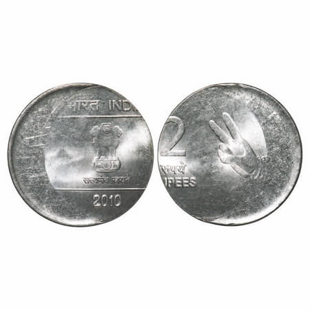2 Rupees, 2010, FSS, Calcutta Mint, 25% die shift error. Uncirculated. Scarce.