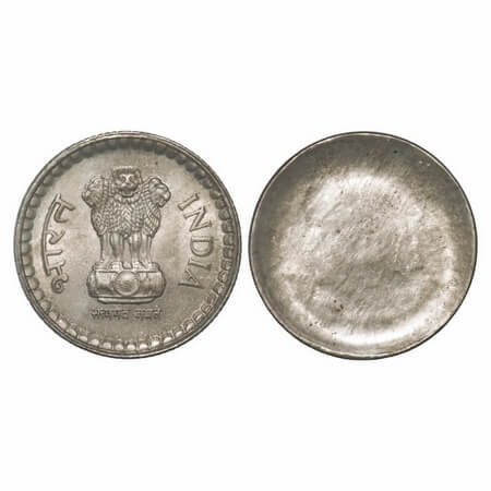 5 Rupees, (1992-2004), Cu-Ni, Obverse Brockage/Lahi, Uncirculated. Rare.