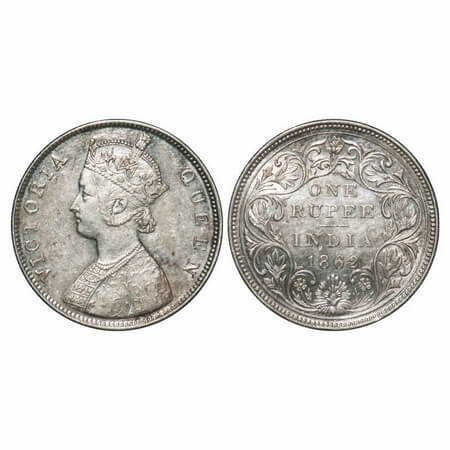 Victoria Queen, Silver, Rupee, 1862, Bombay Mint, B/II/2/0, Inclined 1, Dots arranged are 