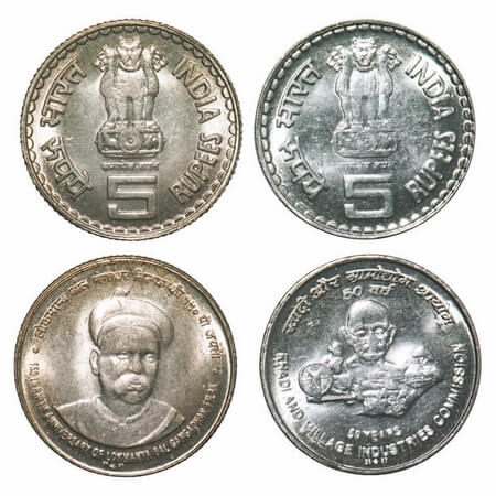 5 Rupees (2 Coins), 2007, Mix Metal, 1) Cu-Nic, 150th Birth anniversary of Lokmanya Balgan