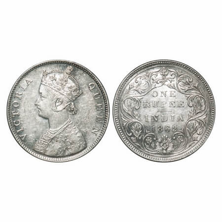 Victoria Queen, Silver, Rupee, 1862, Bombay Mint, B/II/2/0, Inclined 1, Bottom curve of nu