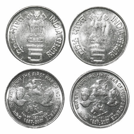 5 Rupees (2 Coins), 2007, FSS, 150 Years of The First War of Independence, Bombay Mint, 1)