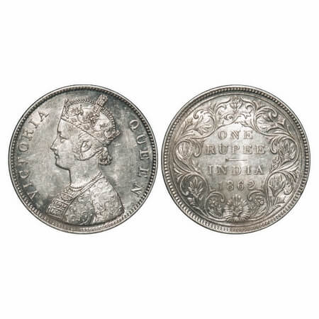 Victoria Queen, Silver, Rupee, 1862, Bombay Mint, B/II/2/0, Inclined 1, Dots arranged are 