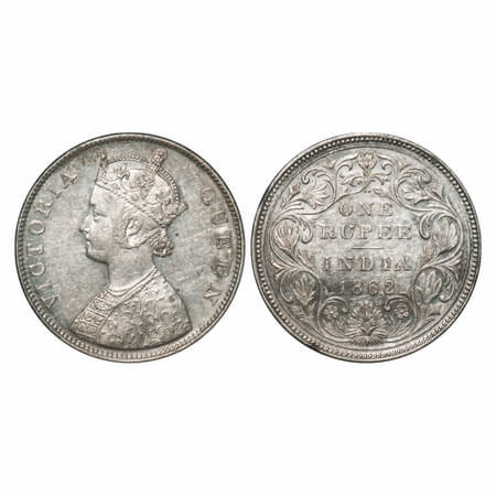 Victoria Queen, Silver, Rupee, 1862, Bombay Mint, B/II/2/0, Inclined 1, Dots arranged are 