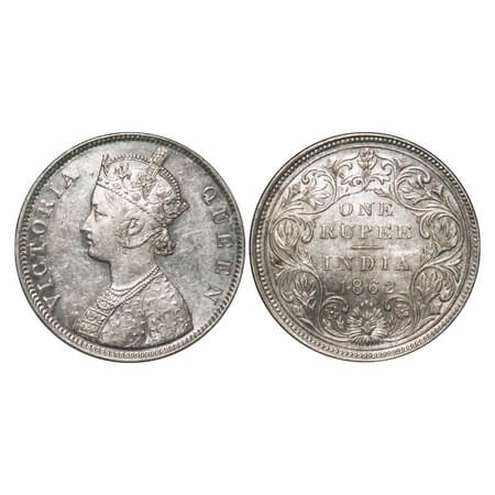 Victoria Queen, Silver, Rupee, 1862, Bombay Mint, B/II/2/0, Inclined 1, Large dots, 2nd do