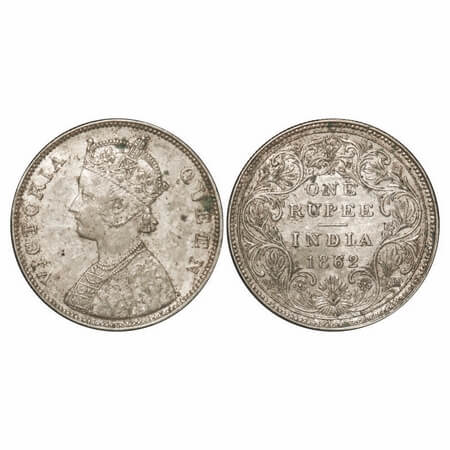 Victoria Queen, Silver, Rupee, 1862, Bombay Mint, B/II/2/0, Inclined 1. F. Prid 71. GK 287