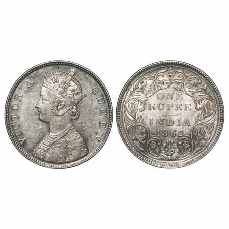 Victoria Queen, Silver, Rupee, 1862, Bombay Mint, B/II/2/0, Inclined 1, Dots arranged are 