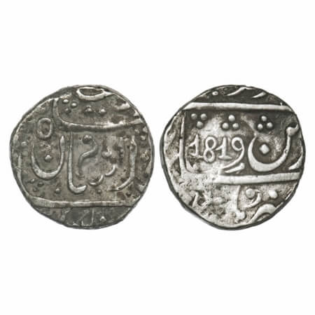 Bombay Presidency, Silver Rupee, 11.01g, Dar ul Khilafat Bagalkot Mint, INO Shah Alam II, 