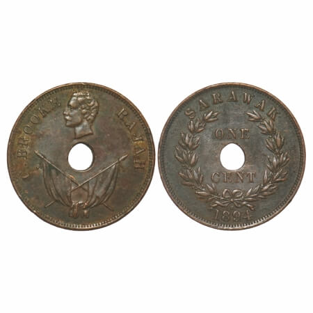 Sarawak, Copper Cent, 9.41g, Charles J. Brown Rajah, 1894, H mintmark, Obv: Head left abov