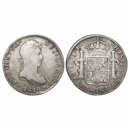 Spain, Silver 8 Reals, 26.61g (0.903 Silver), 1816, Mint Mexico, Obv: Head right FERDIN VI