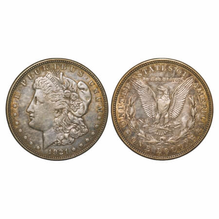 U.S.A., Silver Morgan Dollar (0.900 silver), 26.68g, 1921 D, Obv: Portrait of Liberty, E.F