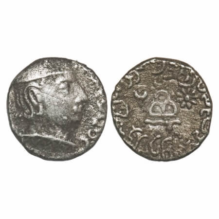 Western Kshatrapas, Rudradaman I s/o Jayadaman (c. 141-165 AD), as Mahakshatrapa, Silver D