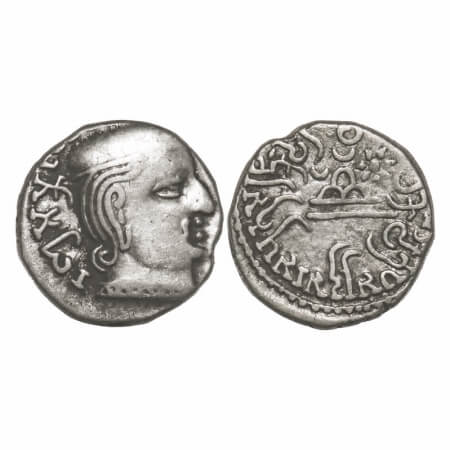 Western Kshtrapas, Kardamaka Family, Prthivisena (c. 221-222 AD) s/o Rudrasena I, Silver D
