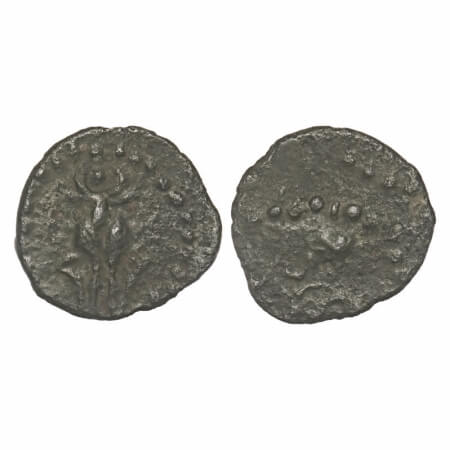 Western Kshatrapas, Damasena (c. 222-238AD), Potin, 1.14g, 14.31x15.30mm, Obv: Humped bull