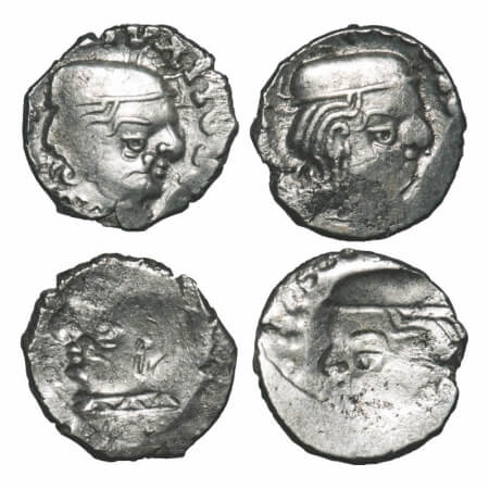 Western Kshatrapas, Silver Drachma, (2 coins) 2.27g, 2.17g, 15.02x14.86mm, 14.32x14.90mm,