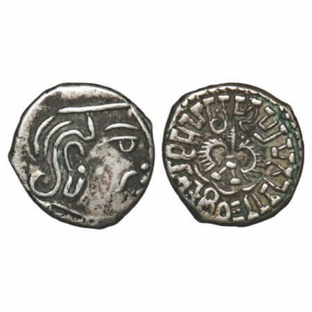 Guptas, Kumaragupta I (AD 414-455), Silver Drachma, GE 110, Garuda type, 2.05g, 12.87x13.1