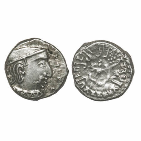 Guptas, Kumaragupta, Silver Drachma, 2.10g, 13.98x14.31mm, Obv: Bust of king facing to rig