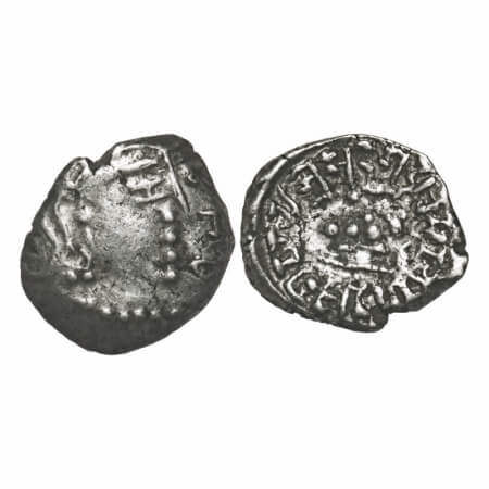 Guptas, Skandagupta, Silver Drachma, 1.63g, 13.92x13.06mm, Bull type, Obv: Bust of king fa