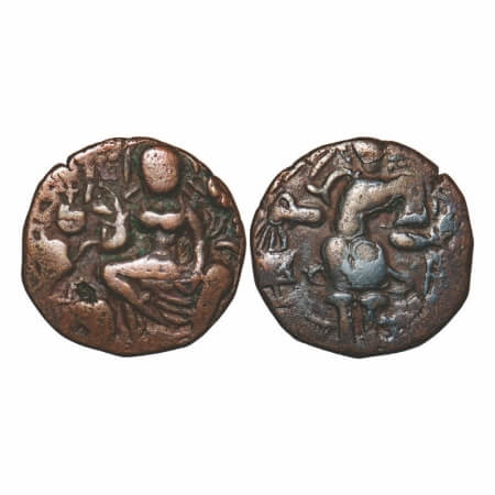 Huns, Kashmir, Toramana II, Copper Drachma, 6.19g, 19.86x20.26mm, Obv: King standing sligh