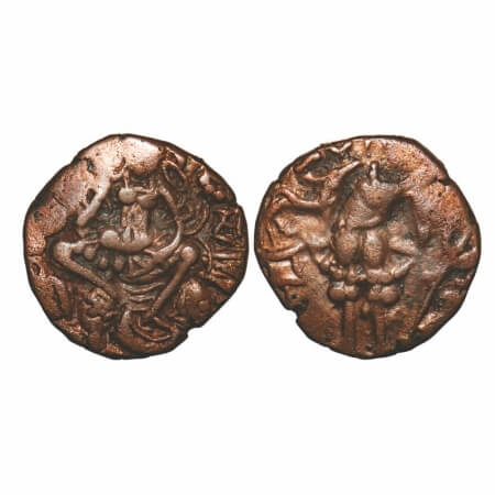 Huns, Kashmir, Toramana II, Copper Drachma, 6.50g, 19.98x20.05mm, Obv: King standing sligh