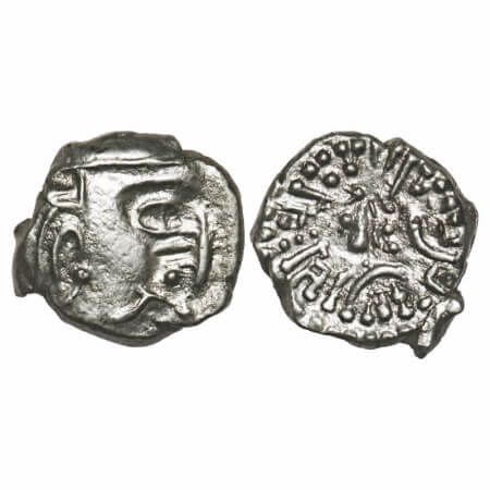 Kalchuris of Mahishmati, Krishnaraj (550-575 AD), Silver Drachm, 1.64g, 11.36x12.26mm, Obv