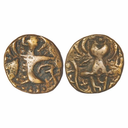 Karkotakas of Kashmir, Sri Pratapaditya, Base Gold, 6.10g, 19.37x19.19mm, Obv: King standi