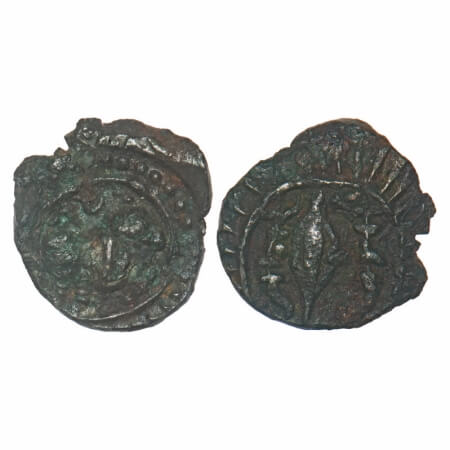 Vishnukundin, Andhra Region, Copper Base Alloy, 2.84g, 16.23x16.04mm, Obv: Bull walking to