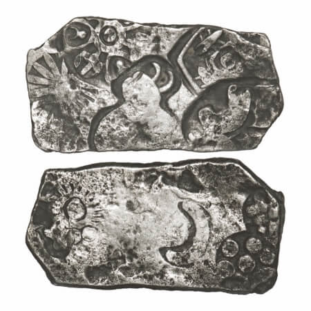 Punch Marked, Imperial Magadha, Silver Karshapana, 3.20g, 12.81x23.87mm, G/H Series V, Obv