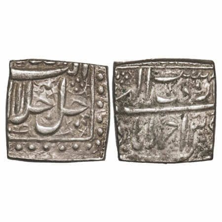 Akbar, Silver Square Rupee, 11.44g, Ahmadabad Mint, Ilahi Type, 'Aridibihisht'/ Year 39, O