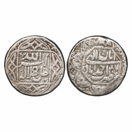 Akbar, Silver Rupee, 11.34g, Ahmadabad Mint, Ilahi 47, month 'Aban', Obverse legends withi