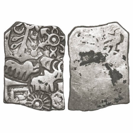 Punch Marked, Imperial Magadha, Silver Karshapana, 3.48g, 20.44x14.76mm, G/H Series VI, Ob