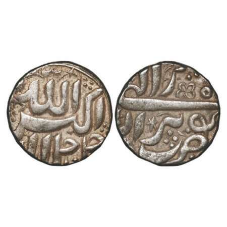 Akbar, Silver Rupee, 11.47g, Berar Mint, Ilahi month 'Tir'/ Year 4x, Obv: Allah uh Akbar, 