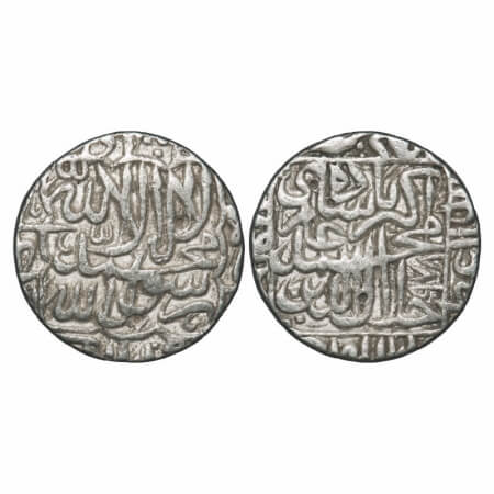 Akbar, Silver Rupee, 11.31g, Hazrat Delhi Mint on top, AH 978, Kalima type, legend within 