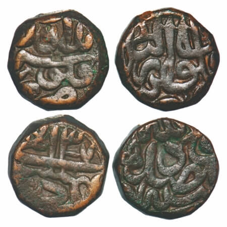 Akbar, Copper Dam (2 Coins), Dar us salaam Dogaon & Budaon Mint. KM 28.18 & 32.6, Very Fin