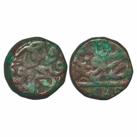 Akbar, Copper Dam, 20.72g, Fathpur Mint, AH 989. KM 28.20. About Very Fine, Rare.