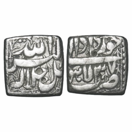 Akbar, Silver Square Rupee, 11.10g, Lahore Mint, Ilahi Type, 'Khurdad'/ Year 37, Obv: Alla