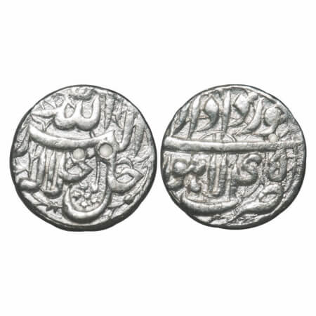 Akbar, Silver Rupee, 11.11g, Lahore Mint, Ilahi Type, 'Khurdad'/ Year 45, Obv: Allah uh Ak
