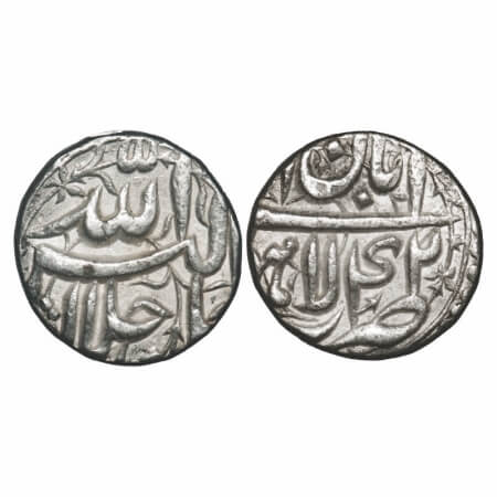 Akbar, Silver Rupee, 11.31g, Lahore Mint, Ilahi Type, 'Aban'/ Year 42, Obv: Allah uh Akbar