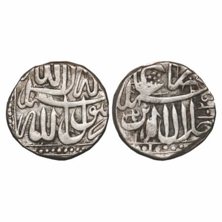 Akbar, Silver Mahmudi, 5.46g, (Mulher type), AH 1025, Obv: kalima shahada, Rev: jalal-ud-d