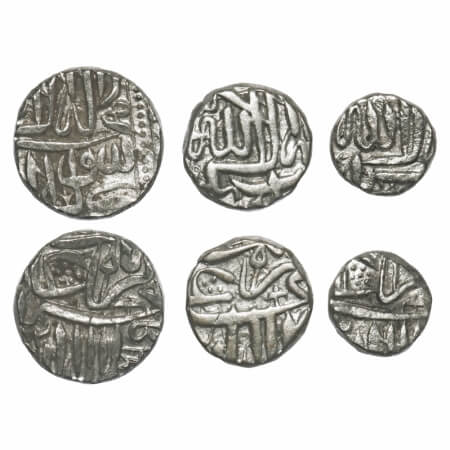 Akbar, Silver Mahmudi, ½ & 1/4 Mahmudi (3 Coins), 5.55, 2.75, 1.19g, (Mulher Type), both w