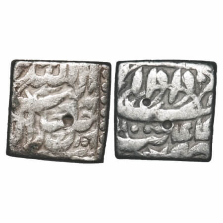 Akbar, Silver Square Rupee, 11.15g, Tatta Mint, Ilahi month 'Amardad'/ Year 44, Obv: Allah