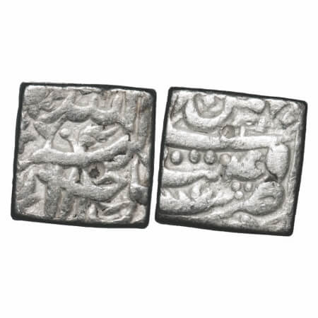 Akbar, Silver Square Rupee, 11.21g, Tatta Mint, Ilahi month 'Bahman'/ Year 45, Obv: Allah 